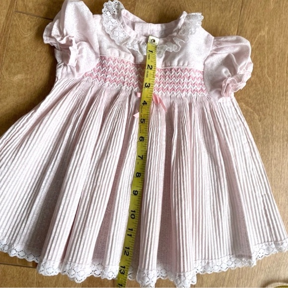 Smocked  Pink Lace Kids Dress vintage 18-24mo - Picture 5 of 11